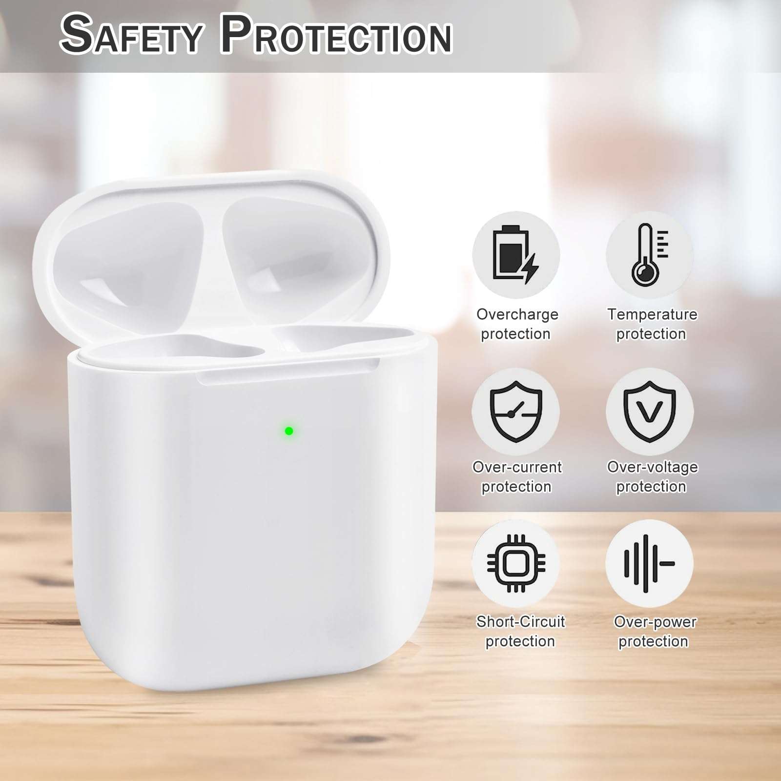 Wireless Charging Case Replacement Compatible for Airpod 1st & 2nd Generation Charging Case Bluetooth Pairing Sync Button Support Wired & Wireless Charger Case NO Earbuds 4