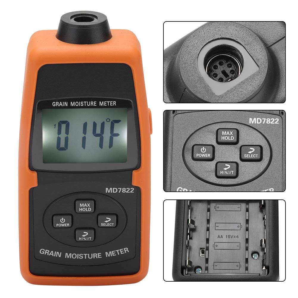 Moisture Meter Tester, MD7822 Digital LCD Screen Grain Moisture Meter Tester Measuring Tool for Wheat Corn Basal Thermometer LCD Grain Tester