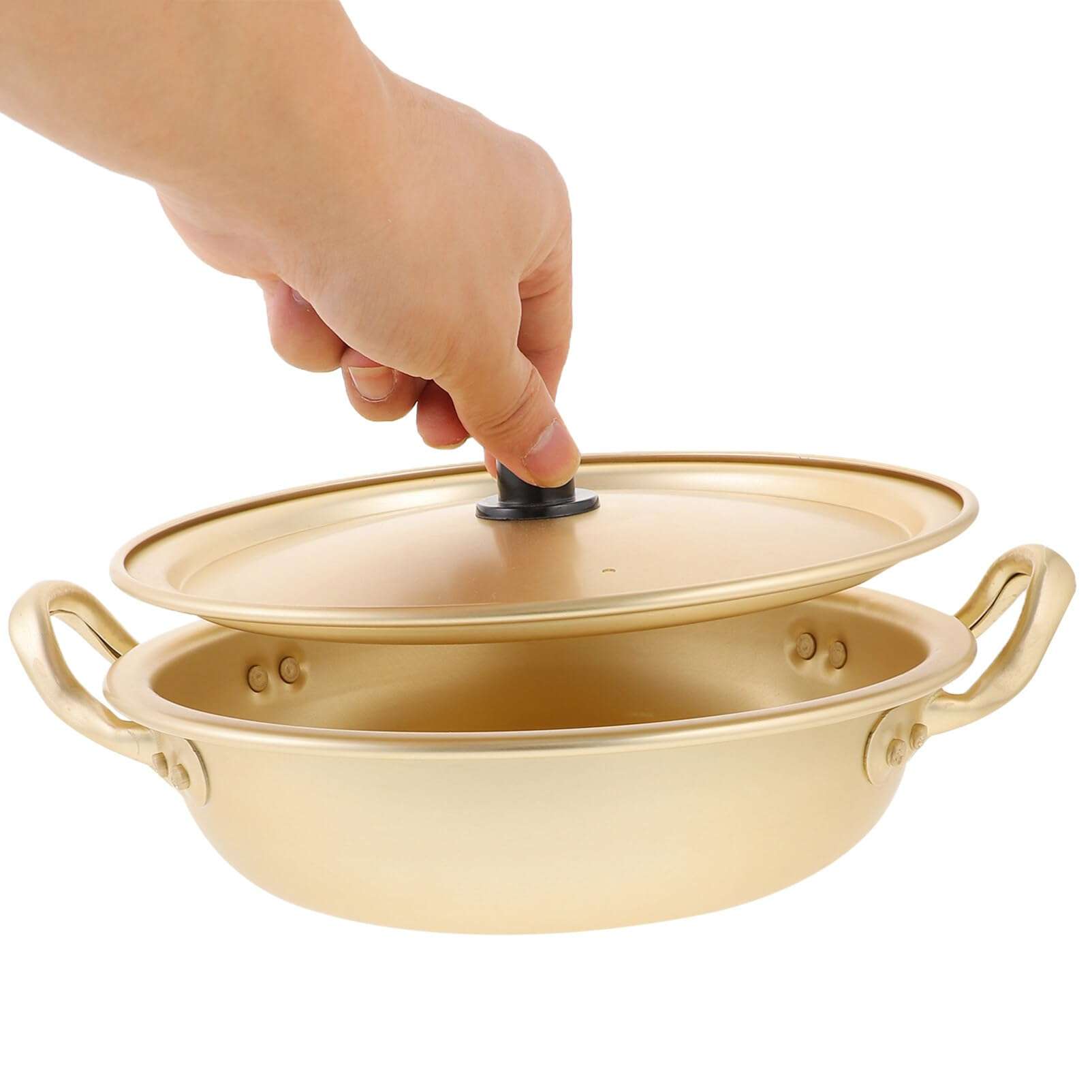 Luxshiny Korea Ramen Pot, Korean Ramen Cooking Pot with Lid Korean Noodle Pot Aluminum Noodle Hot Pot Shin Ramyun Pot for Kitchen Cookware (double Handle) (8.6in) 4