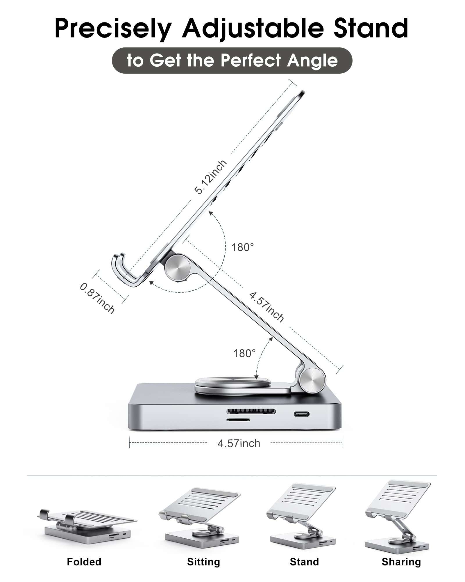 BYEASY iPad Stand, Laptop Docking Station, 8 in 1 iPad USB C Hub, Type-C Tablet Stand with HDMI, 3.5mm Jack, LAN, 100W PD Charging, 2*USB 3.0, SD/TF Card Reader, for iPad Pro, MacBook Pro. 6