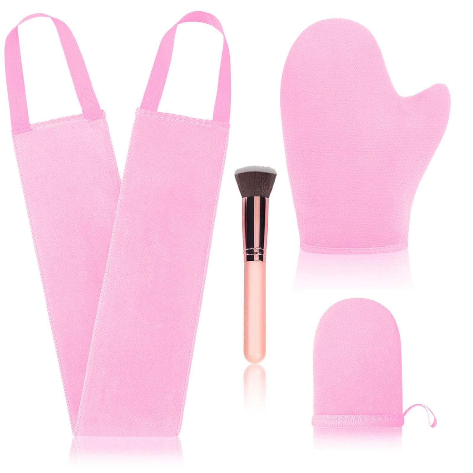 4 Pcs Self Tanner Mitt Applicator Kit - Self Tanning Mitt Glove,Self Tanner Back Applicator,Mini Face Tanner Mitt,Face Tanner Brush Soft Streak-Free Reusable & Washable for Women Girl Men (Pink) 1
