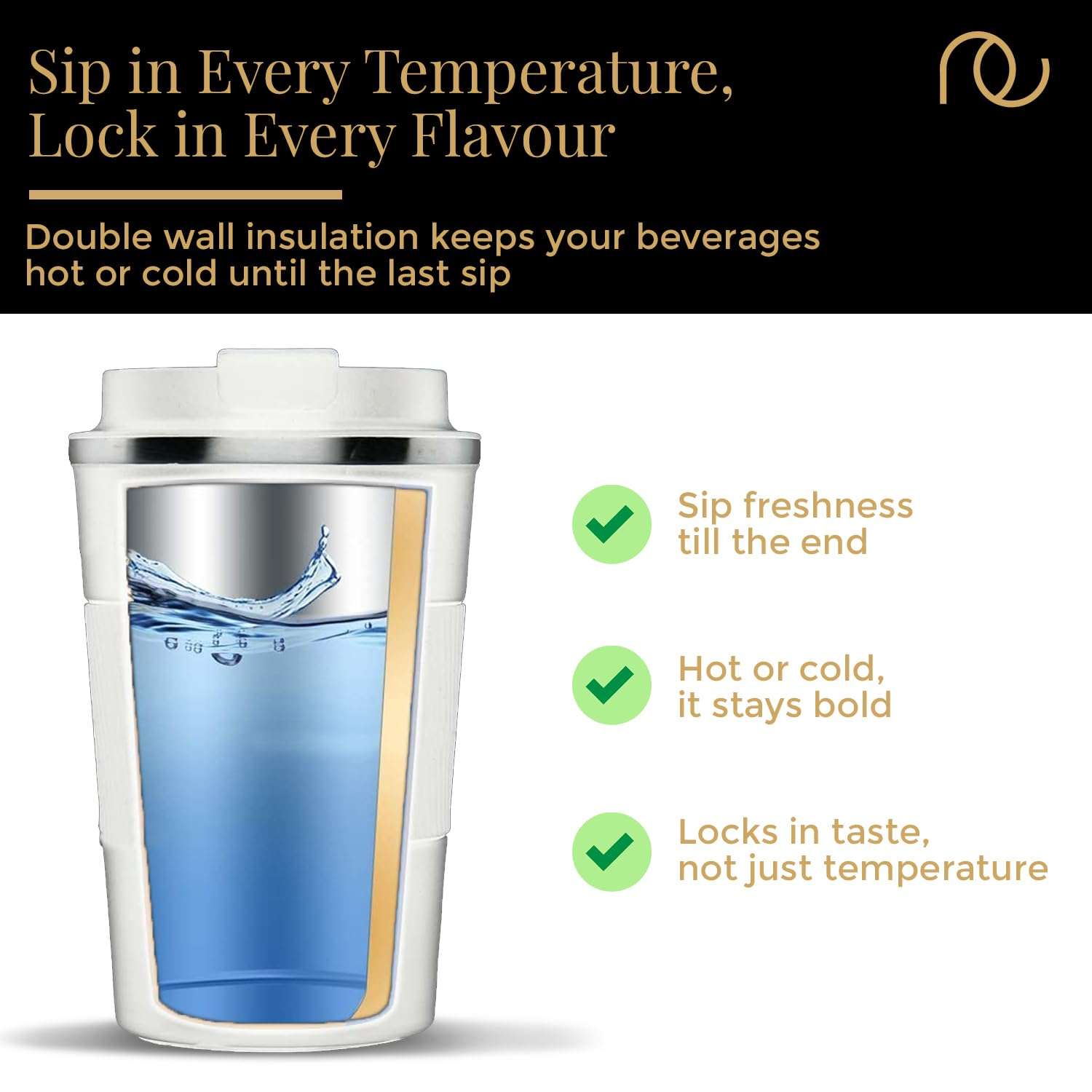 Frenchware Stainless Steel Vacuum Insulated Mug, Travel Coffee Mug with Leakproof Lid, Reusable for Hot & Cold Coffee Water Tea, 3 Hours Hot & 8 Hours Cold, Non-Slip Protective Cover (510 Ml, White) 4