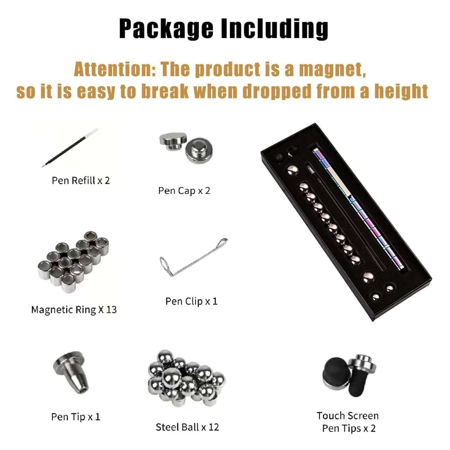 Yorten Fidget Toys Pen, Decompression Magnet Metal Pen, Fidget Pen with 12 Magnetic Rings, Multifunctional Deformable Magnet Writing Pen, Intellectual Learning and Stress Reduction Gifts for Family 4