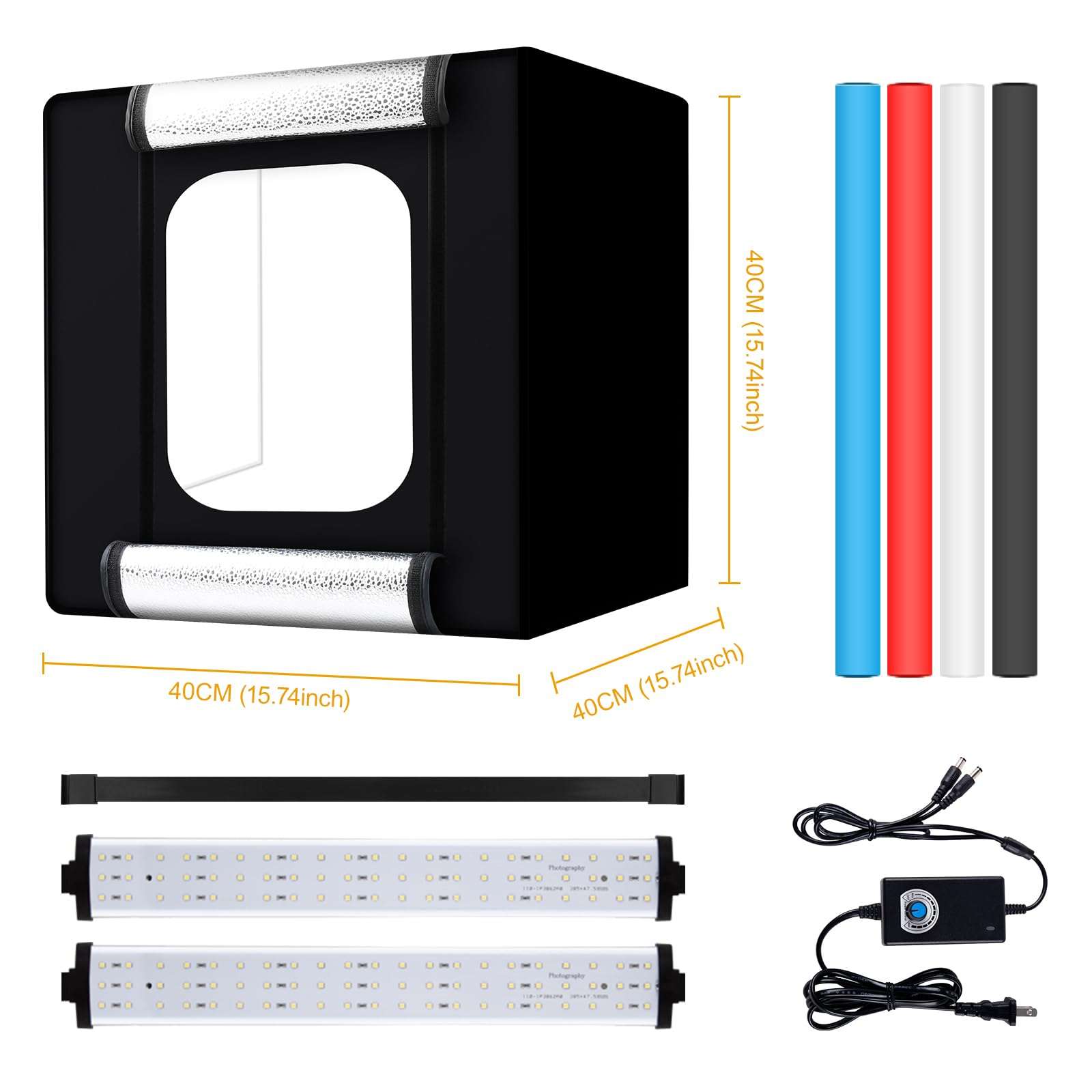 Photo Studio Box, 16x16x16 Inches Portable Foldable Photography Light Box Shooting Tent with Dimmable High CRI95+ LED Lights and 4 Backdrops for Product Photography 6