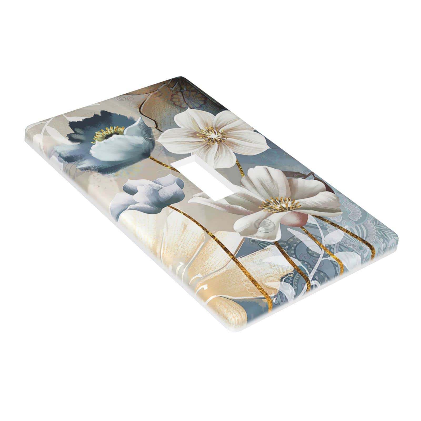Flower 1-Gang Single Toggle Wall Plate Decorative Light Switch Cover for Kitchen Bedroom Bathroom Farmhouse Switches Faceplate White Blue 4