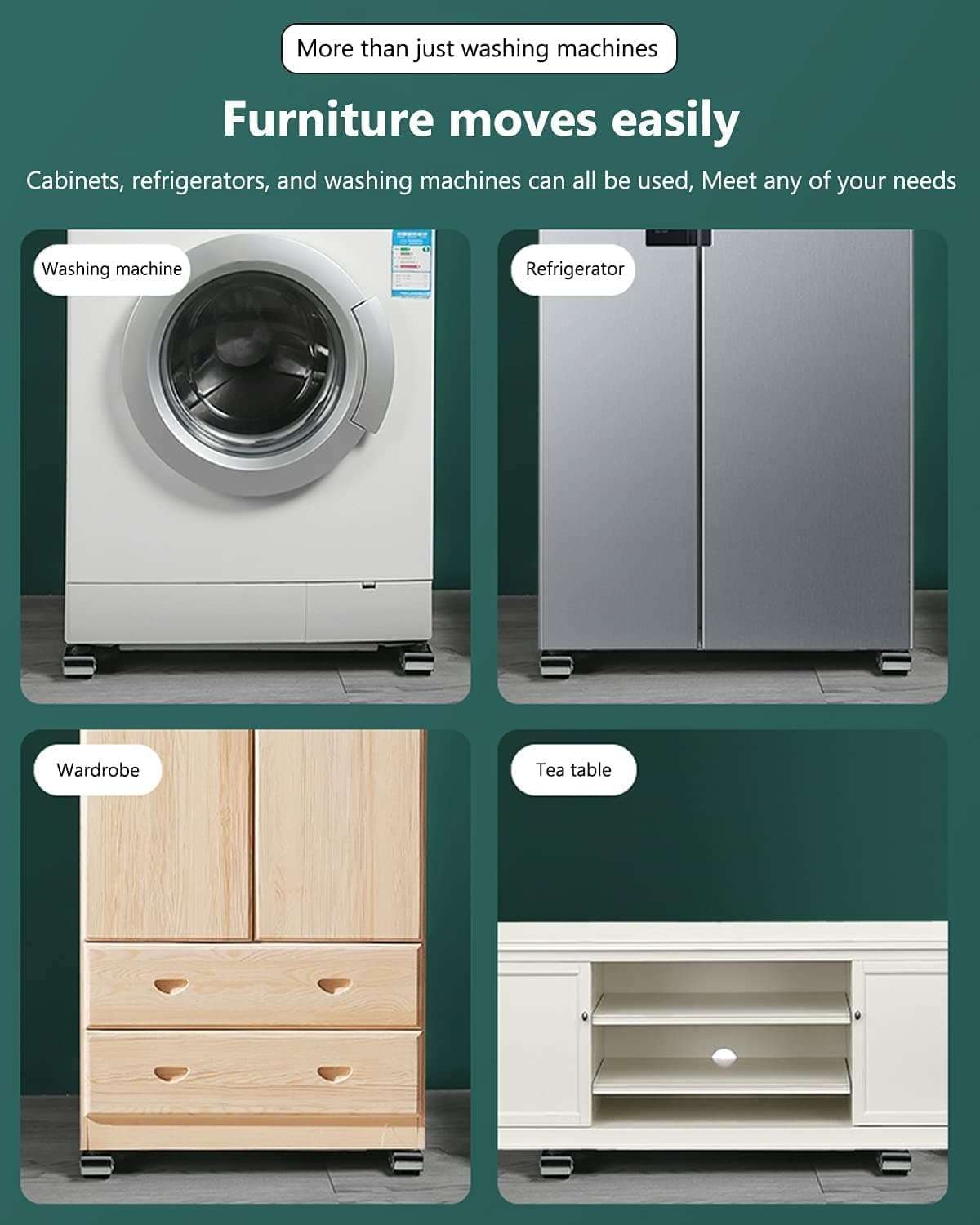 Adjustable Heavy Duty Metal Trolley Stand for Front/Top Load Washing Machine, Refrigerator & Dishwasher – 300Kg Load Capacity, Anti-Vibration Base, Rustproof Frame 3