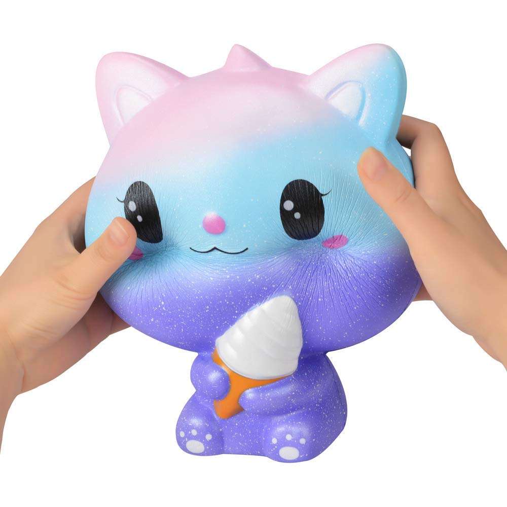 Ganjiang Kawaii Giant Animal Squishy Jumbo Soft Slow Rising Soft Stress Relief Toy, Kids Gifts, Home Decor,Collections (Blue Ice Cream Cat) 1