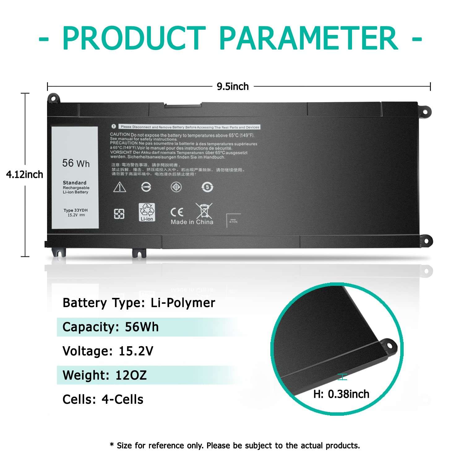 Yongerwy 33YDH Laptop Battery Compatible for Dell 13-7353 17-7000 17-7773 17-7778 17-7779 15-7577 15GD 15PD 15PR 17PD Latitude 14 15 3490 3580 3590 fits PVHT1 DNCWSCB6106B 15.2V 56WH 2