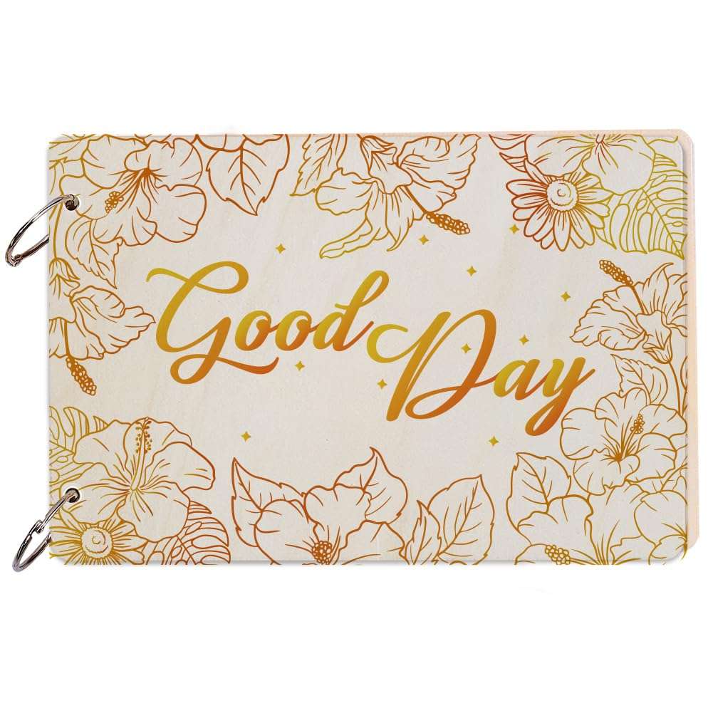 SUPERDANT Wooden Card Keeper Binder Good Day Greeting Card Organizer Flowers Postcard Photo Album Cover Hibiscus Flowers Birthday Cards Keeper Book Holder Organizer Wedding Holiday Keepsake Gifts 1
