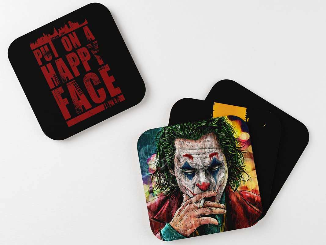 MAGIOO Joker Hahaha Coffee Coaster Set of 4 Unique Design for Glass Tea Cups muigs Square Coaster | Home décor (9X 9 cm) 1