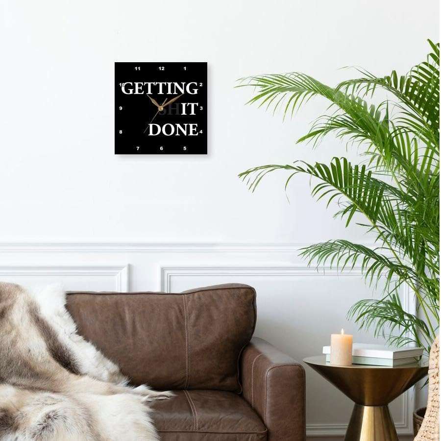 3dRose Wall Clock Silent - 15 inch - Getting Shit Done with The sh Faded. Bold White Lettering on Black. - Stamp City - Typography 3