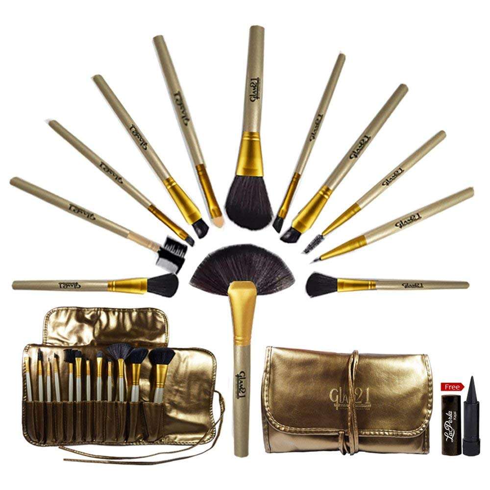 Glam21 Wallet Makeup Brush Set of 12PCs Bundle With Kajal (2 Items)