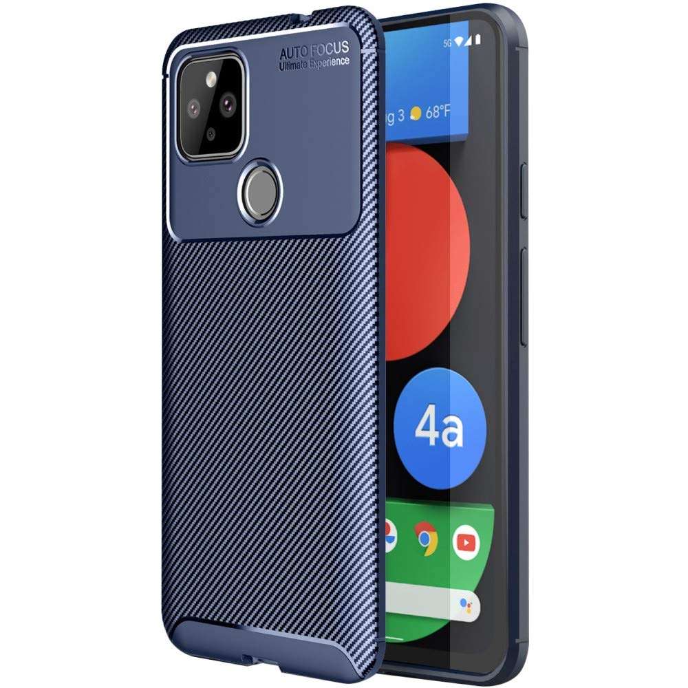 FINON Google Pixel 4a 5G Case Carbon Design Model [ TPU ] - Fingerprint Prevention Function and Lightweight Soft case, Shock Resistance, Easy desorption, Stylish Design - Blue 1