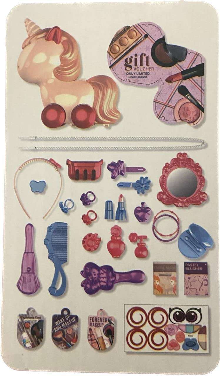 Sardarji Toy Shop 3 in1 Unicorn Child Dresser Set,D.I.Y,Hanging Like Purse, Moving by Cord, Toy for Kids Dresser Pretend Play Makeup Accessories Play Set of 30 pcs 5