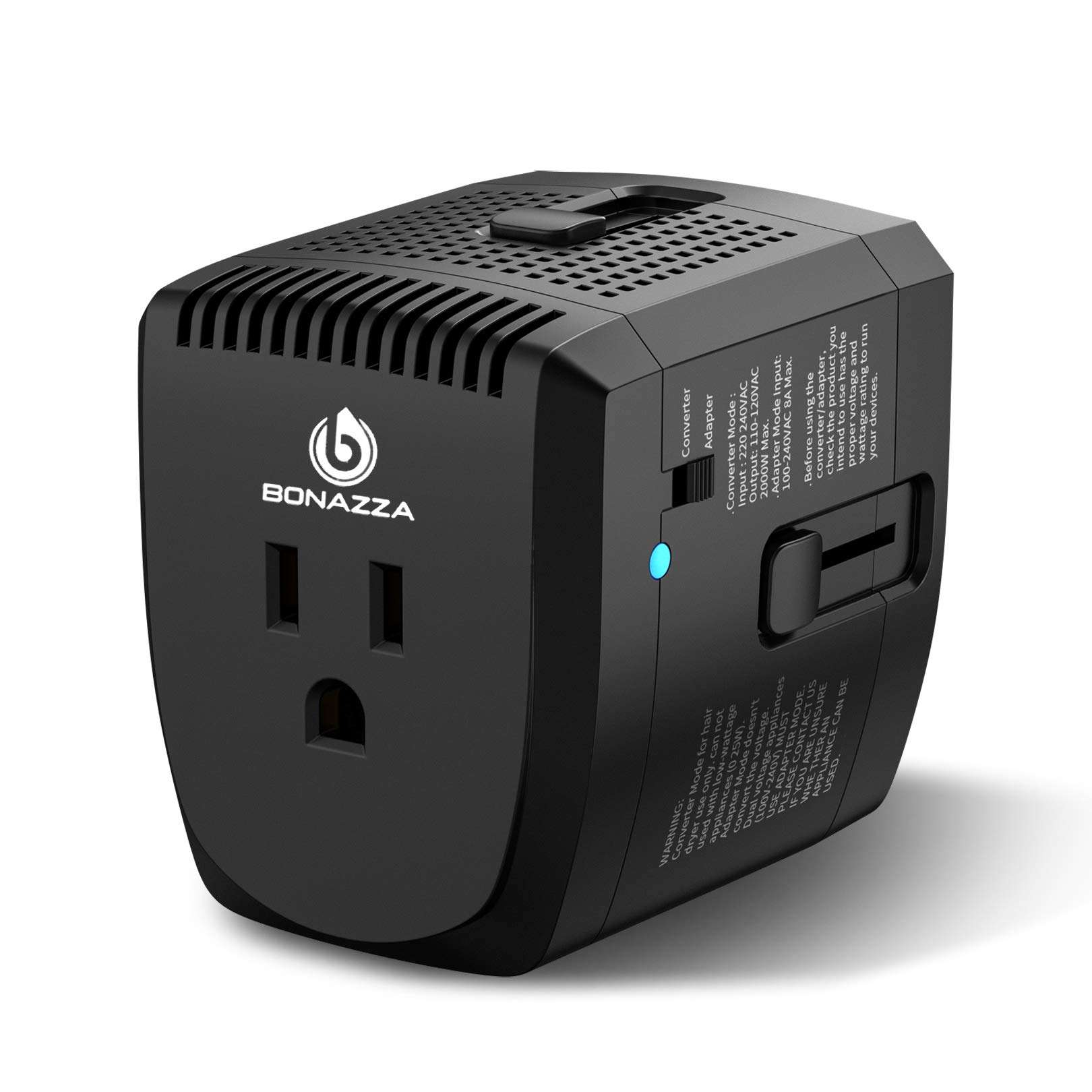 2000Watts Voltage Converter, 220V to 110V Converter, International Plug Adapter, Power Converter Adapter Combo, US to Europe, UK, Israel, Africa Over 150 Countries (Black) 1