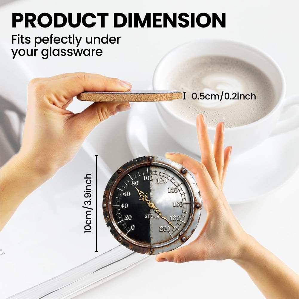 ANATTASOUL Coasters Set of 9 Retro Dashboard Pattern Colorful Wooden Coasters Bulk Round Housewarming Gift for New Home, 3.9" Decorative Coffee Table Protection for Farmhouse Bar House Decor 4