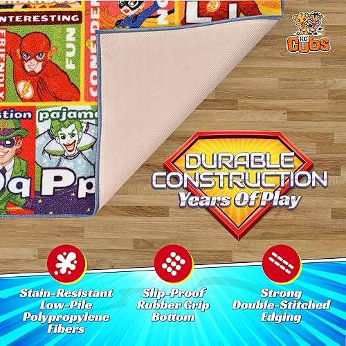 KC Cubs DC Super Hero Rug - ABC Alphabet - Traits & Emotions Playrug - Educational & Learning Carpets - Children’s Play - Rectangular Kids Play Carpet - Toddlers 2 & Up - Playroom, Classroom, Bedroom 3
