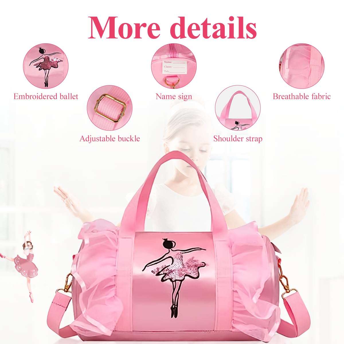 PALAY® Travel Duffel Bags for Girls Sport Dance Class Storage Bag Handbag Waterproof Duffel Bag for Picnic with Shoulder Strap 4