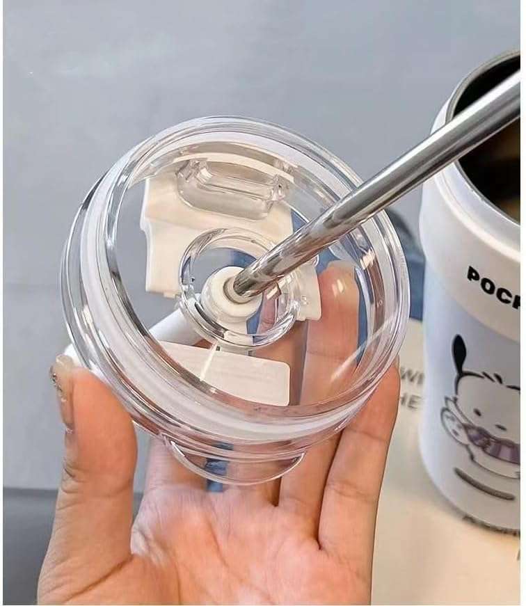 TAGUDA 860ml Cute Straw Tumbler with Handle, Insulated Stainless Steel Cartoon Travel Cup with Lid & Straw, Leak Proof Reusable Drinking Mug for Kids Girls Women (White) 6