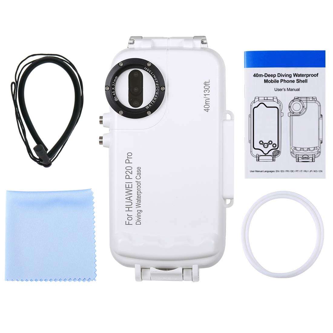 Haweel Huawei P20 Pro Diving Case, Professional [40m/130ft] Surfing Swimming Snorkeling Photo Video Waterproof Protective Case Underwater Housing for Huawei with Lanyard (Huawei P20 Pro, White) 6