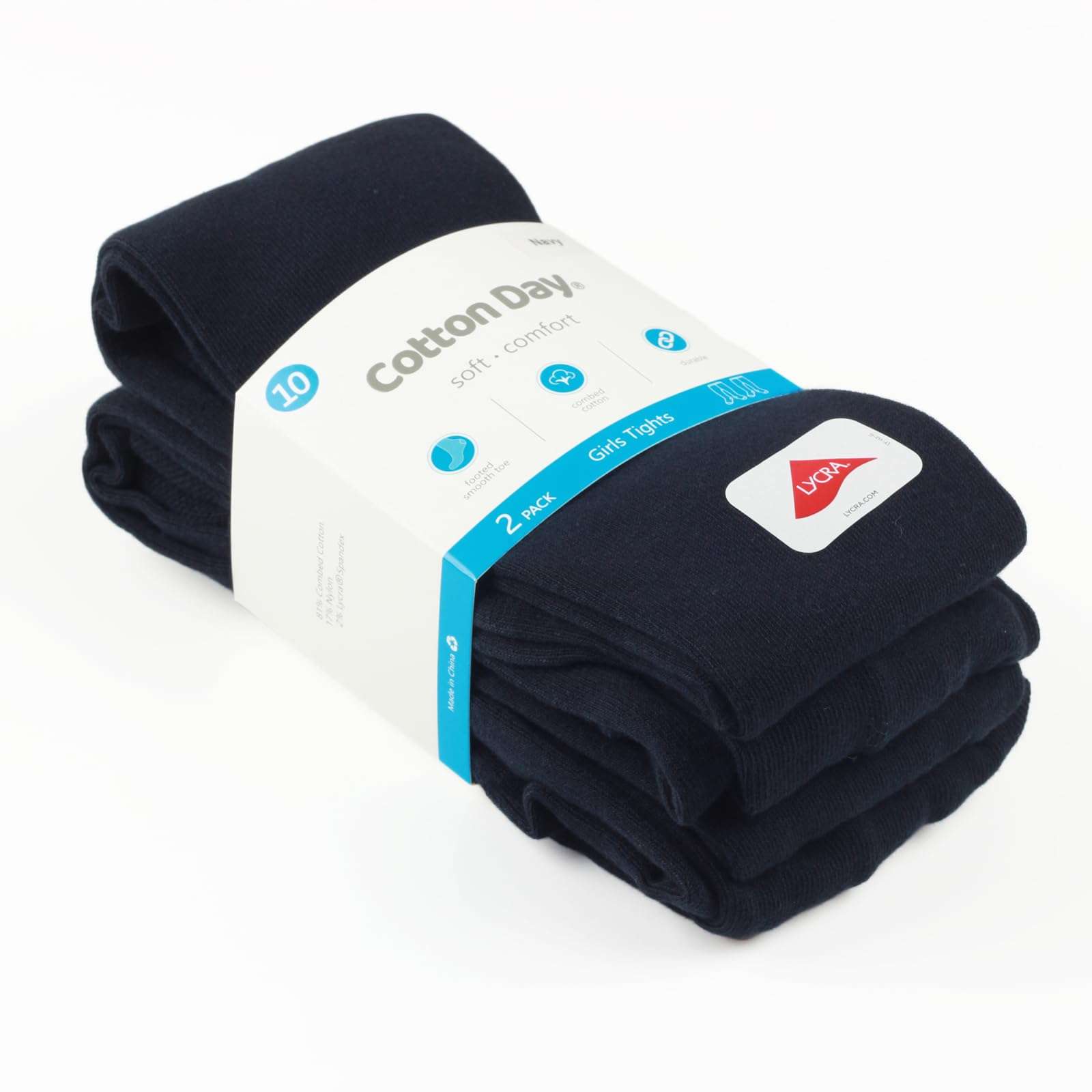 COTTON DAY 2 Pack Kids Girls School Dress Cotton Tights 6-8 Years (Navy Blue, Size 8) 4