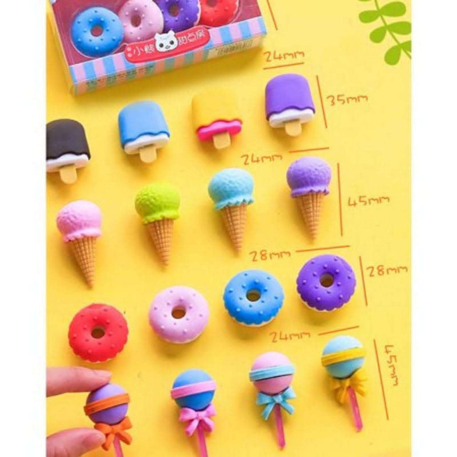 TOYVELLY Colorful Designer Ice-Cream and Sweet Colorful Treat Lollipops Erasers for Children Party Favors, School Supplies, for Children Party Favors (Pack of 12) 3