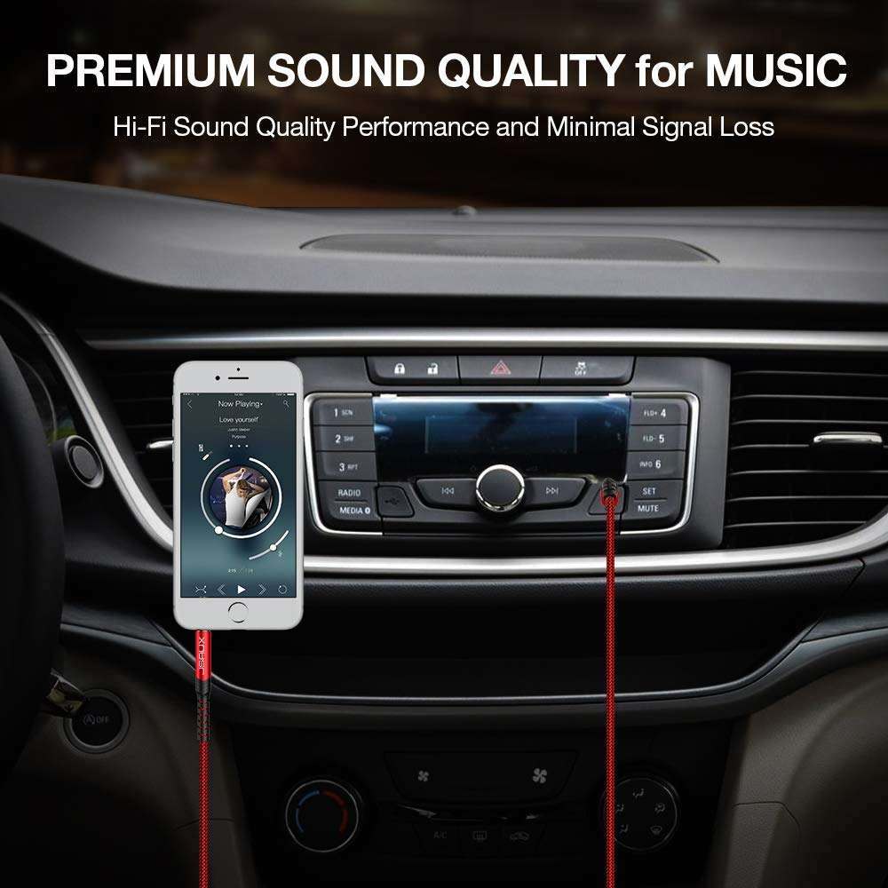 JSAUX 2 Pack AUX Cable, [4ft/1.2m- Copper Shell, Hi-Fi Sound] 3.5mm TRS Auxiliary Audio Cable Nylon Braided Aux Cord Compatible with Car/Home Stereos,Speaker,Headphones,Sony,Echo Dot,Beats - Red 4
