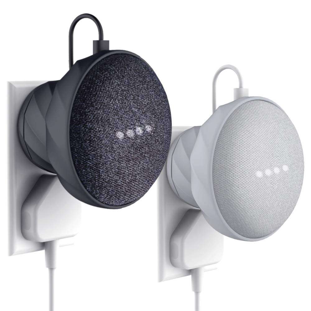 KIWI design Outlet Wall Mount Holder Compatible with Home Mini by Google (1st Gen), A Space-Saving Accessories Case for Home Mini Speaker(2 Pack, Gray/Black) 1