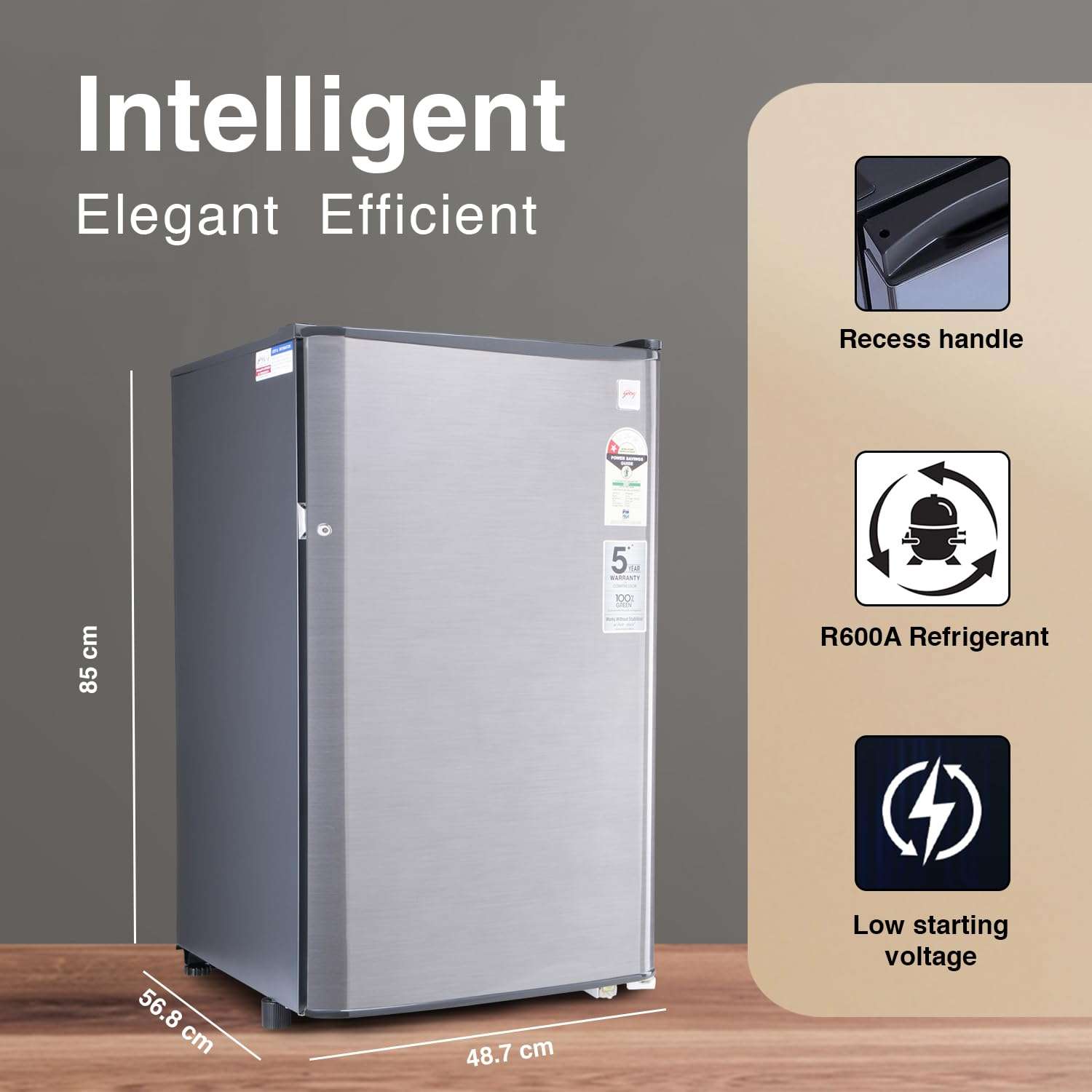 Godrej 97 L 1 Star Direct Cool Single Door Refrigerator With Jumbo Vegetable Tray(RD CHAMP 114A WPF ST GR, Steel Grey) 4