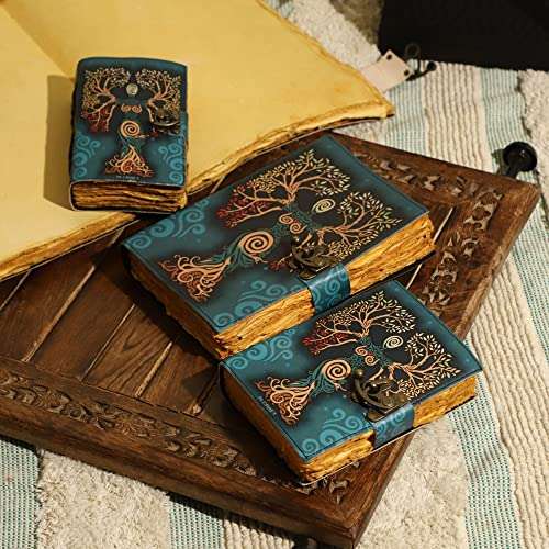 ALCRAFT Blank Spell Book of Shadows Journal with Lock Clasp Antique Handmade Deckle Edge Vintage Paper Leather Bound Journal for Women and Men |Travel Notebook for Writing 15.24 X 11.43 CM 3