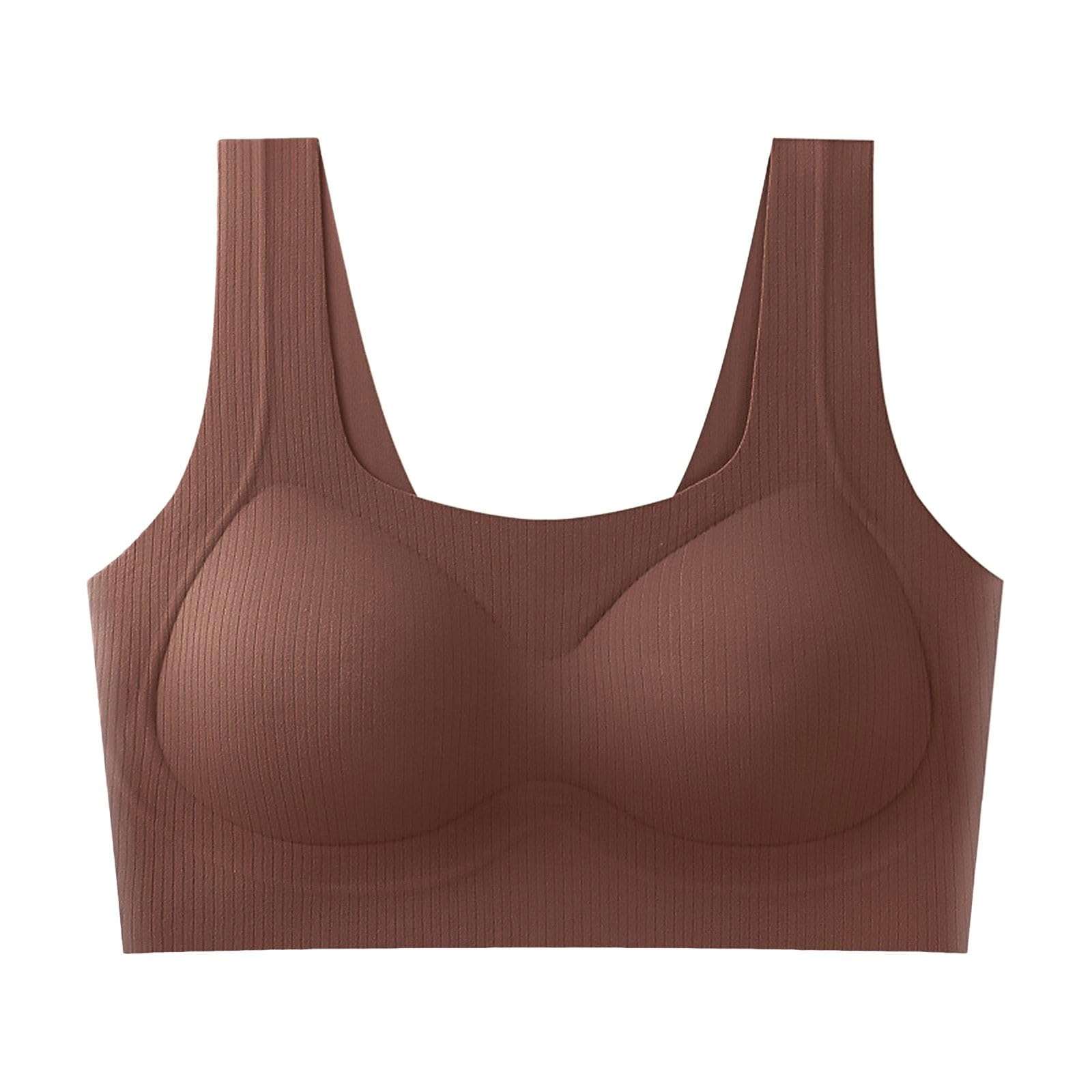 Women's Thin Seamless Vest Soft Support Large Chest Small Half Fixed Cup Breathable Bra Sports Bra Support (XL) Wine 1