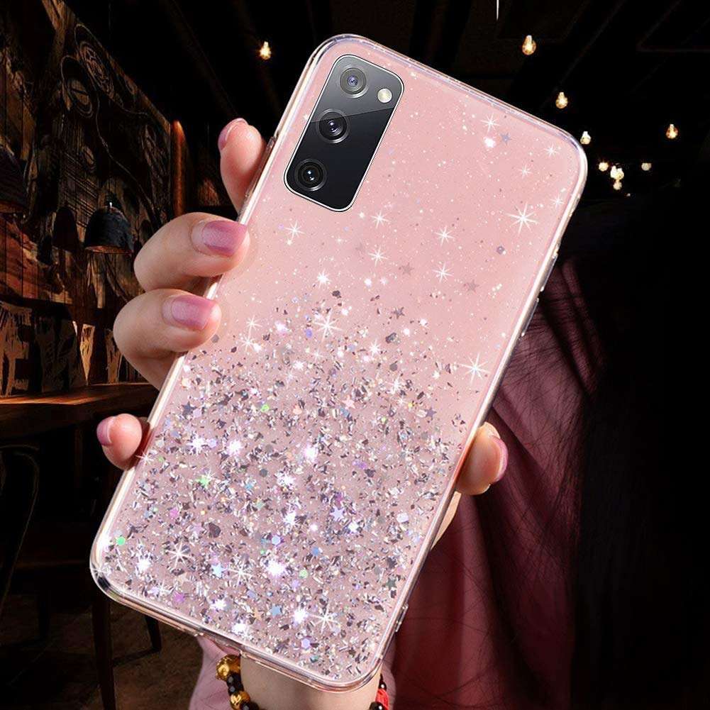 Case for Galaxy S20 FE 5G Glitter Case Girls Women Sparkly Shiny Glitter Bling Slim Soft Silicone Clear TPU Rubber Gel Skin Bumper Non-Slip Shockproof Phone Case Cover for Galaxy S20 FE 5G Case,Pink 1