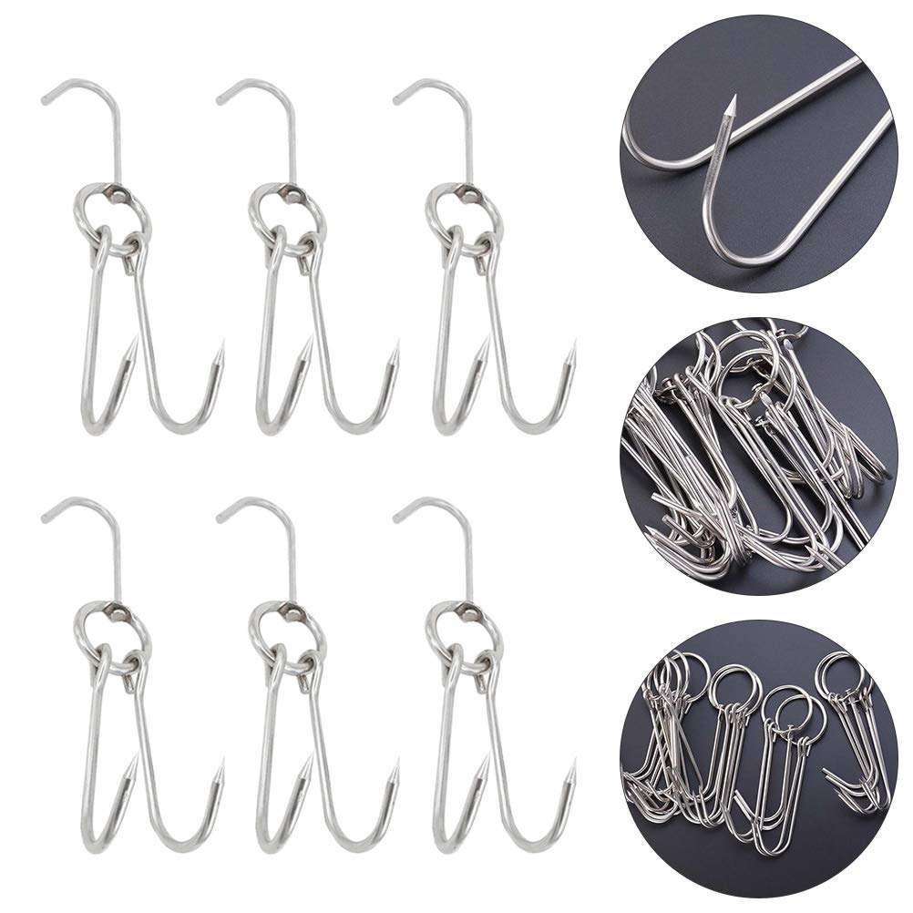 Yardwe 10Pcs Poultry Hanging Hook Stainless Steel Pork Hooks Meat Hook Heavy Duty for Bacon Roast BBQ Grill Hanger Cooking Tools 6