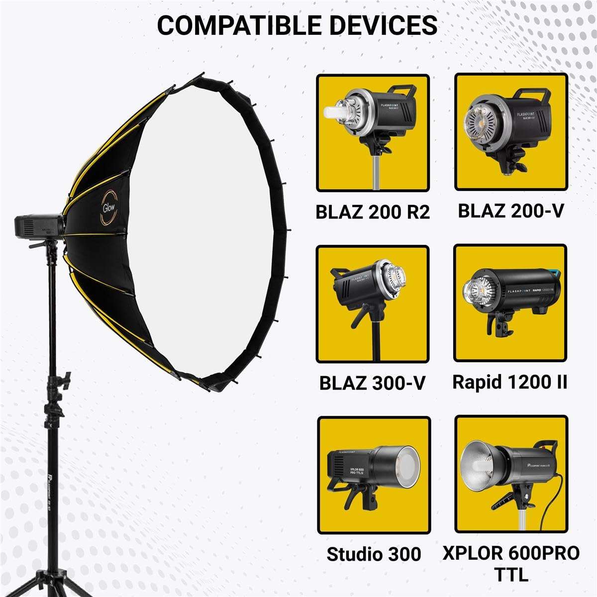 Glow Profond Quick-Open 47.2" Deep Parabolic Softbox (120cm), Octadecagon Fiberglass Rod Round Soft Box with Interchangeable Bowens Mount is Suitable for Outdoor and Indoor Shooting 4