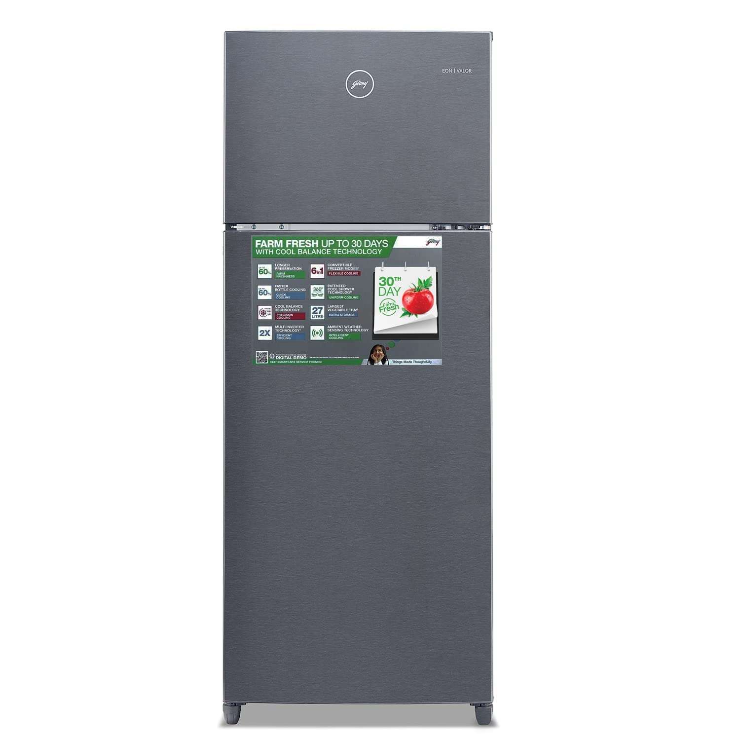 Godrej 244 L 3 Star Inverter Frost-Free Double Door Refrigerator Appliance (RF EON 244C 35 RCIF FS ST, Fossil Steel, 6 in 1 Convertible Freezer, Patented Cool Shower Technology, 2022 Model) 2