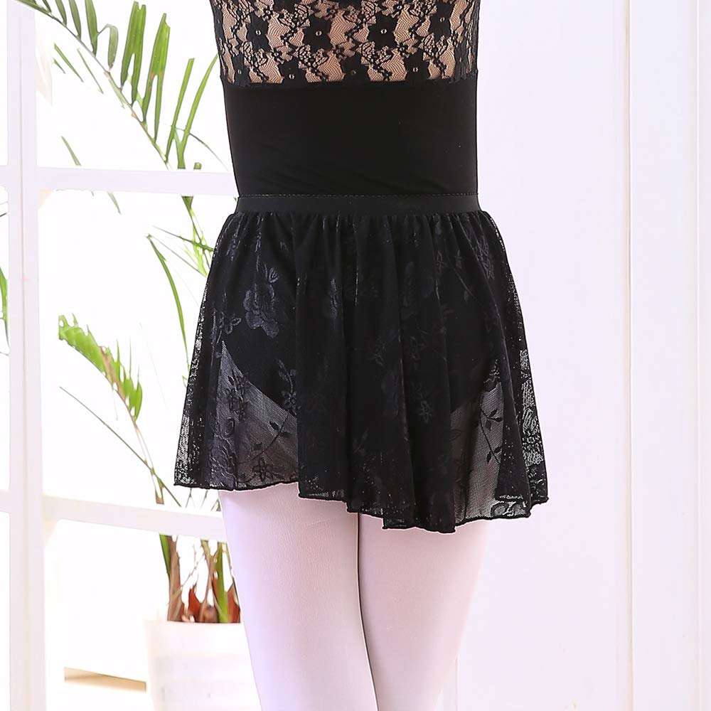 Soudittur Girls Ballet Skirt Black Lace Dance Costumes Skirts Pull On (Height: 57”-65”) 2