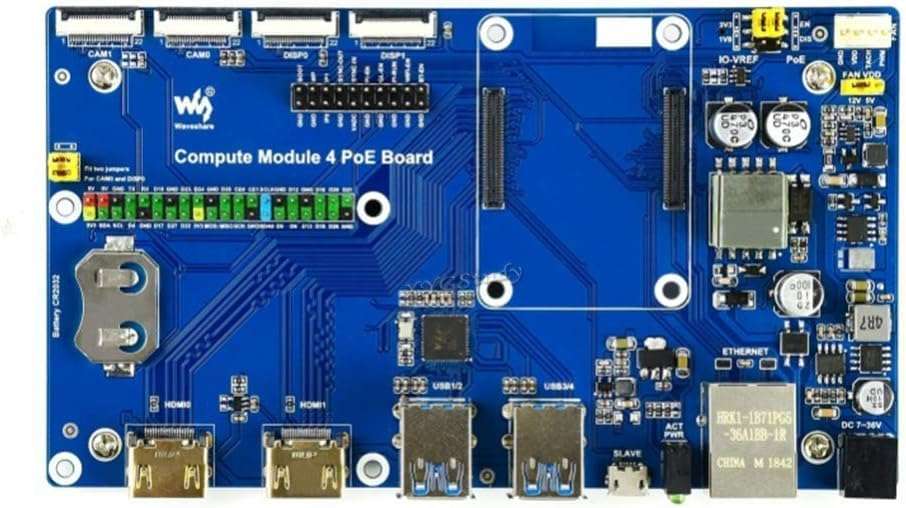 Waveshare Raspberry Pi Compute Module 4 IO Board Support PoE Feature for All Variants of CM4 with HDMI Port/2x MIPI CSI Camera Port/DSI Display Port etc 1