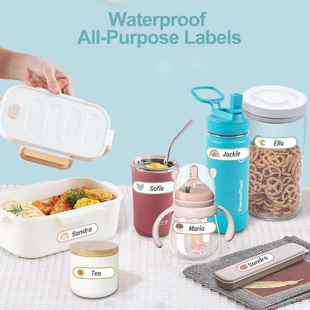 Name Stickers,Waterproof Stickers for Bottles,Waterproof Write-On Name LabelsName Sticker for Kitchen Jars,Baby Bottle Labels for Daycare,Self-Laminating School Name Labels for Kids (Cartoon Sticker) 3
