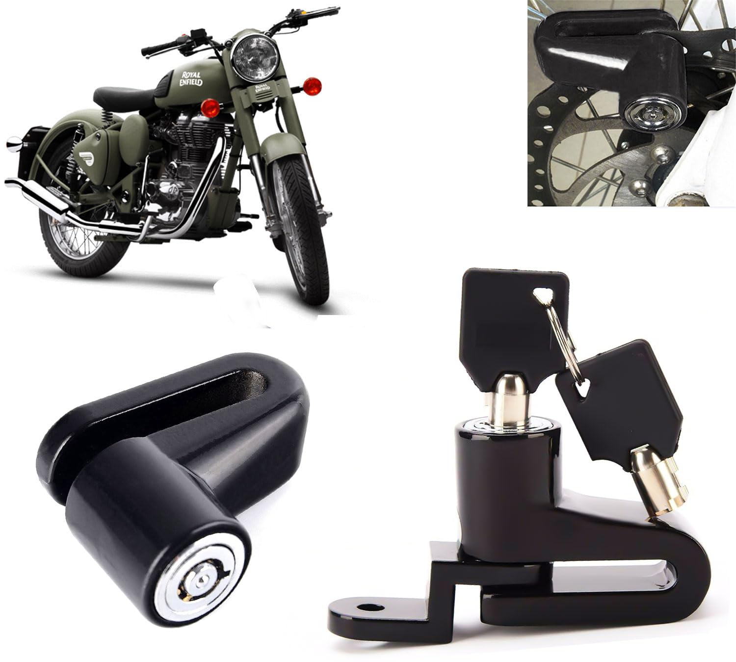 AUTO PEARL Heavy Duty Disc Brake Lock Anti Theft Stainless Steel 7mm Pin Brake Wheel Locking Security Lock Compatible with Battle Green (Black)