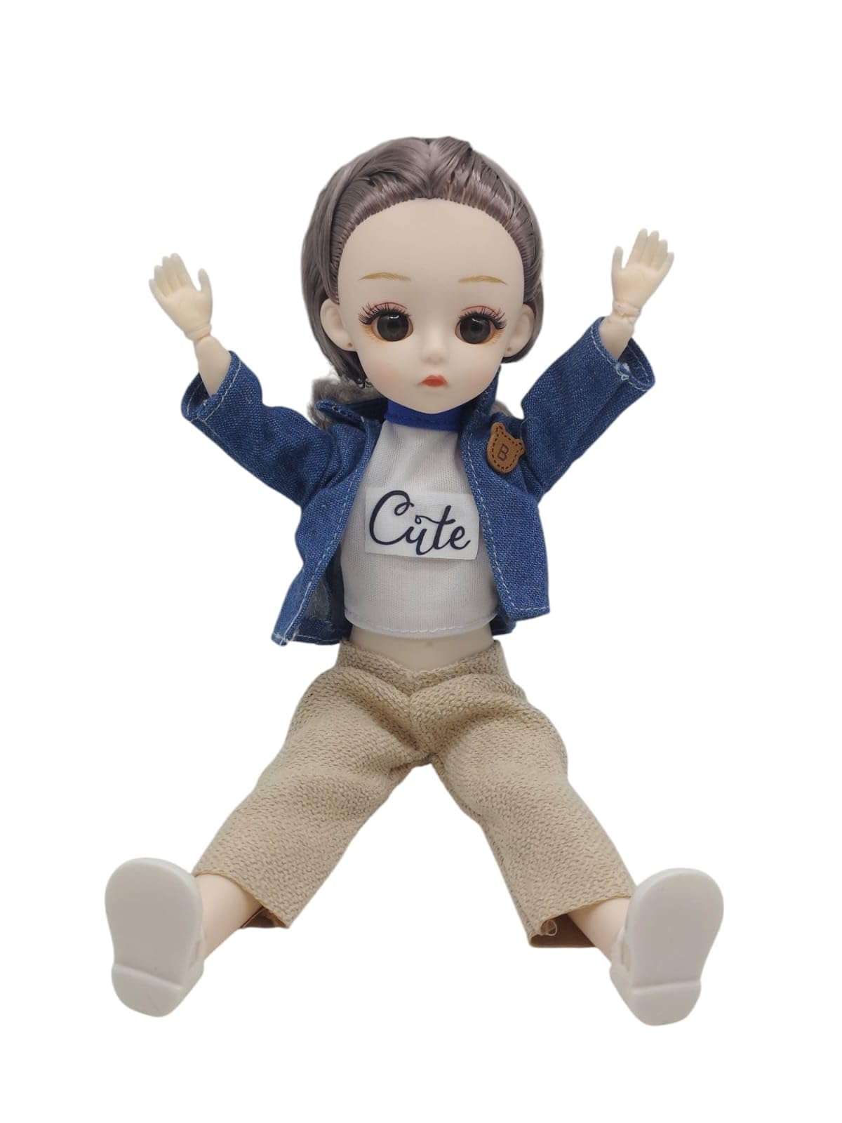 Movable Joint Makeup Cute Girl Fashionable Doll for Girls (Movable Doll Blue Denim Jaket with Full Pant with Cute Tshirt) 5
