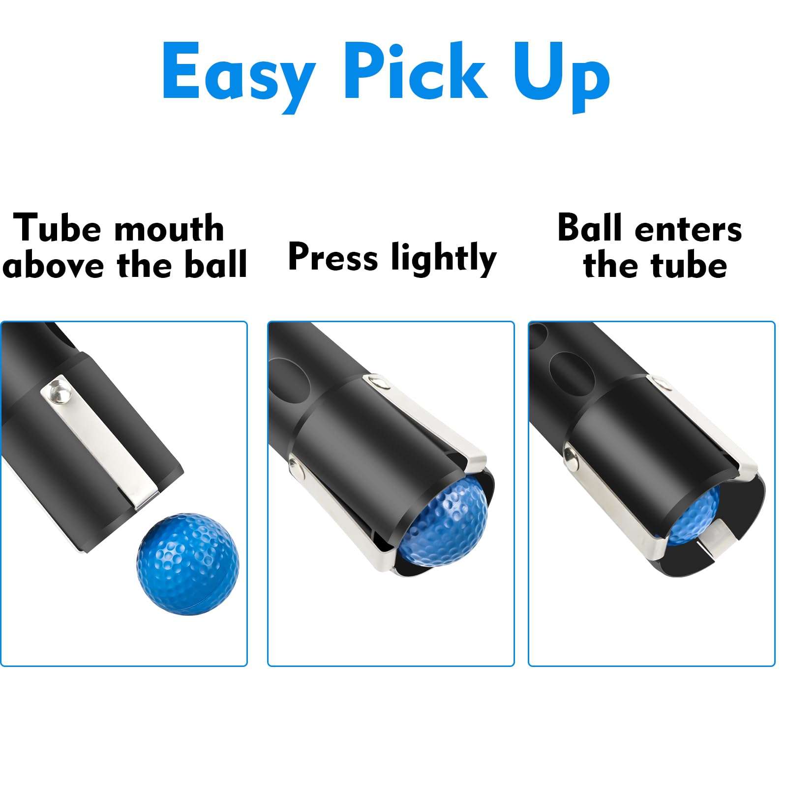 EzyAce Golf Ball Retriever, Golf Ball Shagger Grabber, Hold 20 Golf Balls Collector, Ball Retriever Tool Golf & Golf Gift for Men Women, Aluminium Golf Ball Picker Upper Tube 6