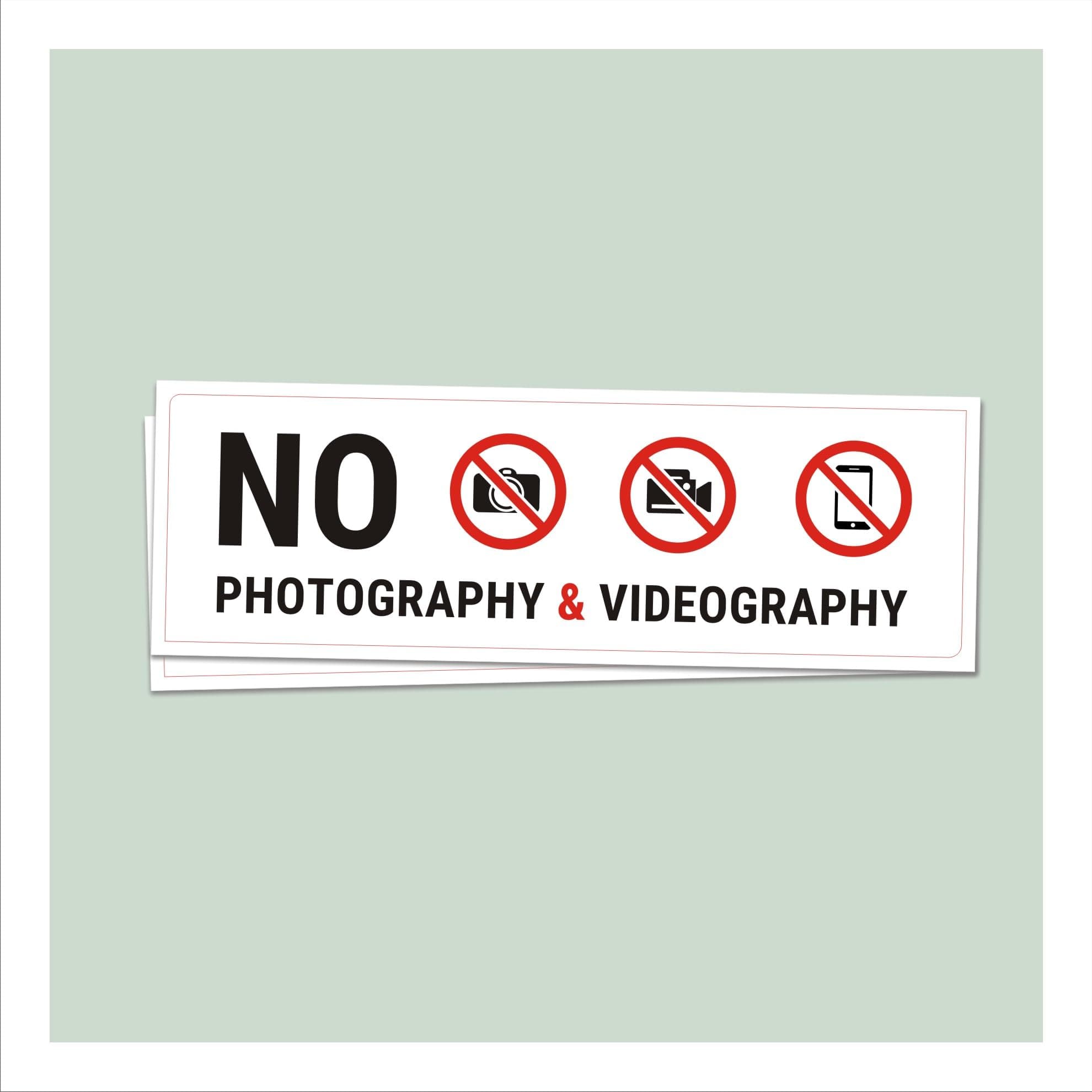 No Photography & Videography Signboard 15 x 5 inches | Pack of 4 1