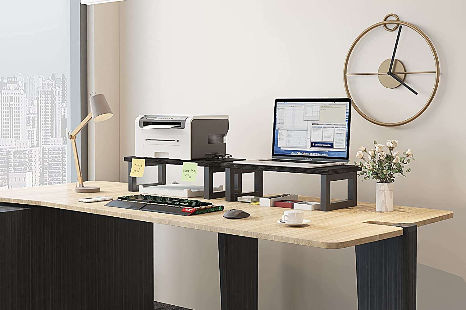 INDIAN DECOR 39340 Monitor Stand Riser for Computer Desktop Wood Riser Supports Storage Organizer Shelf for Laptop Computer, 15.5 inches, Black 5