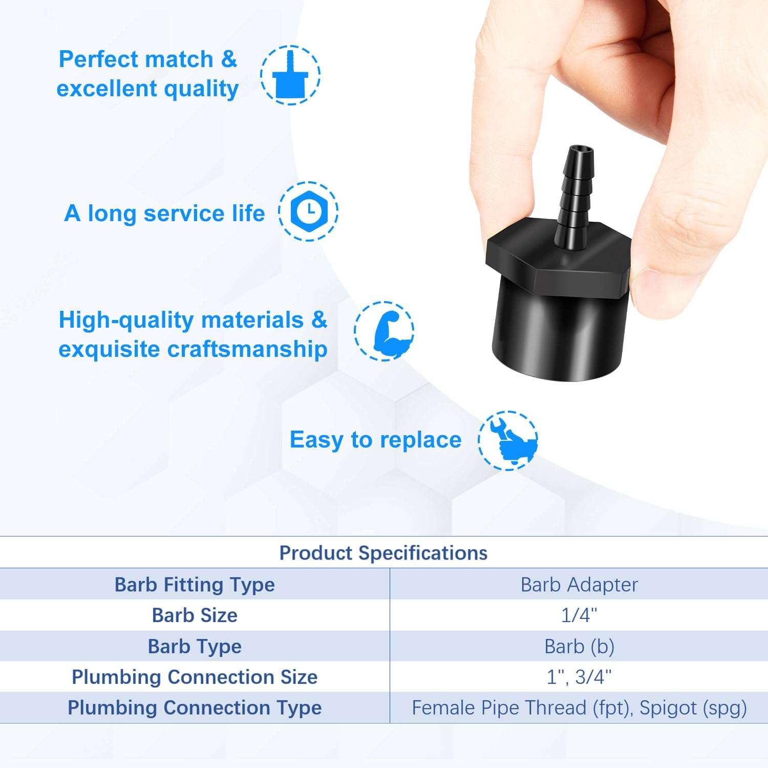 7-1434-01 Tube Adapter Hose Barb for Del Ozone Iu-201/206/211, Ozone Injector, Black 5