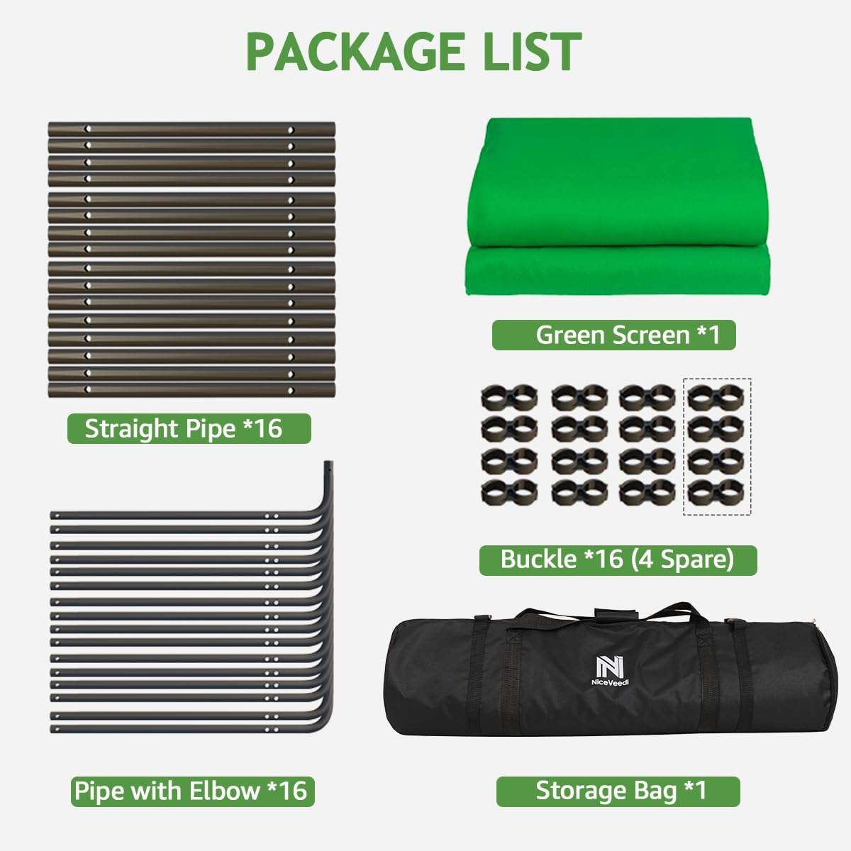 Backdrop Stand 13.12x7.87ft(WxH), NiceVeedi Photo Studio Backdrop Support System with Chromakey Green Screen Backdrop for Photo Studio Video Shooting, Live Streaming, Parties, Keying, Stage 6