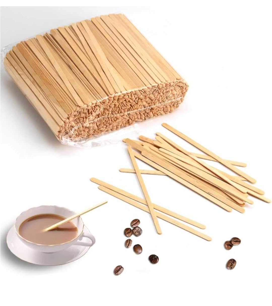 ANM Global Wooden Coffee Stirrers, 11.4 cm Length, 0.48 cm Wide, 1000 Count, Round Ends