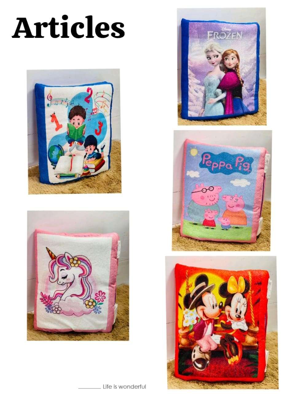 NISHOMES CartoonPrinted Learning Cushion Pillow Book for Kids 2 Languages ​​to Learn - English and Hindi, Soft Fabric Cloth Books, Developmental Books for Kids Boys and Baby Girls 5