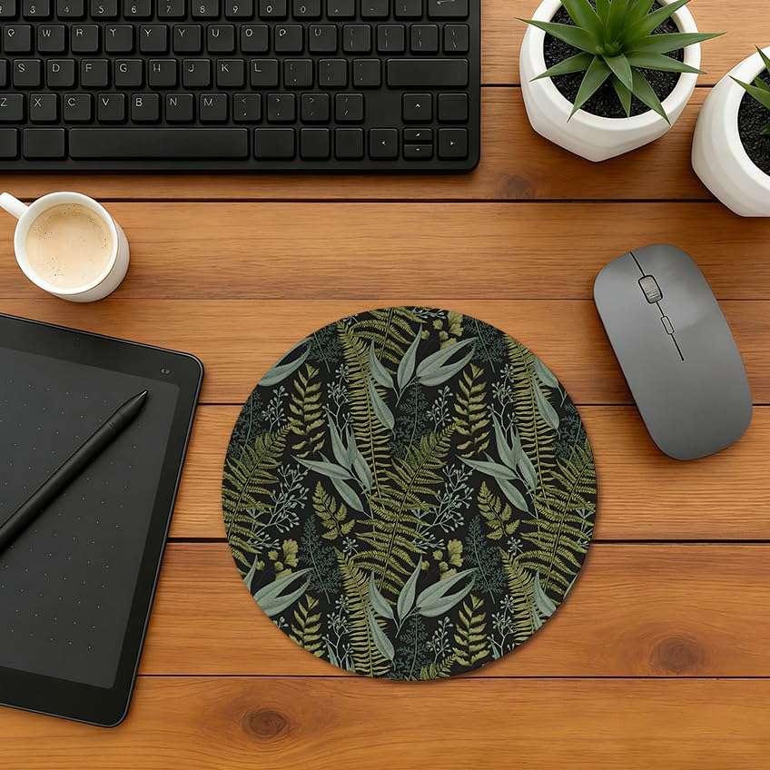 WOOGCHEIR Dark Green Plant Mouse Pad, Vintage Fern Leaves Botanical Cottagecore Mouse Pads for Wireless Mouse Computers Laptop Desk Accessories, Aesthetic Office Supplies,7.9x7.9 Inch 5