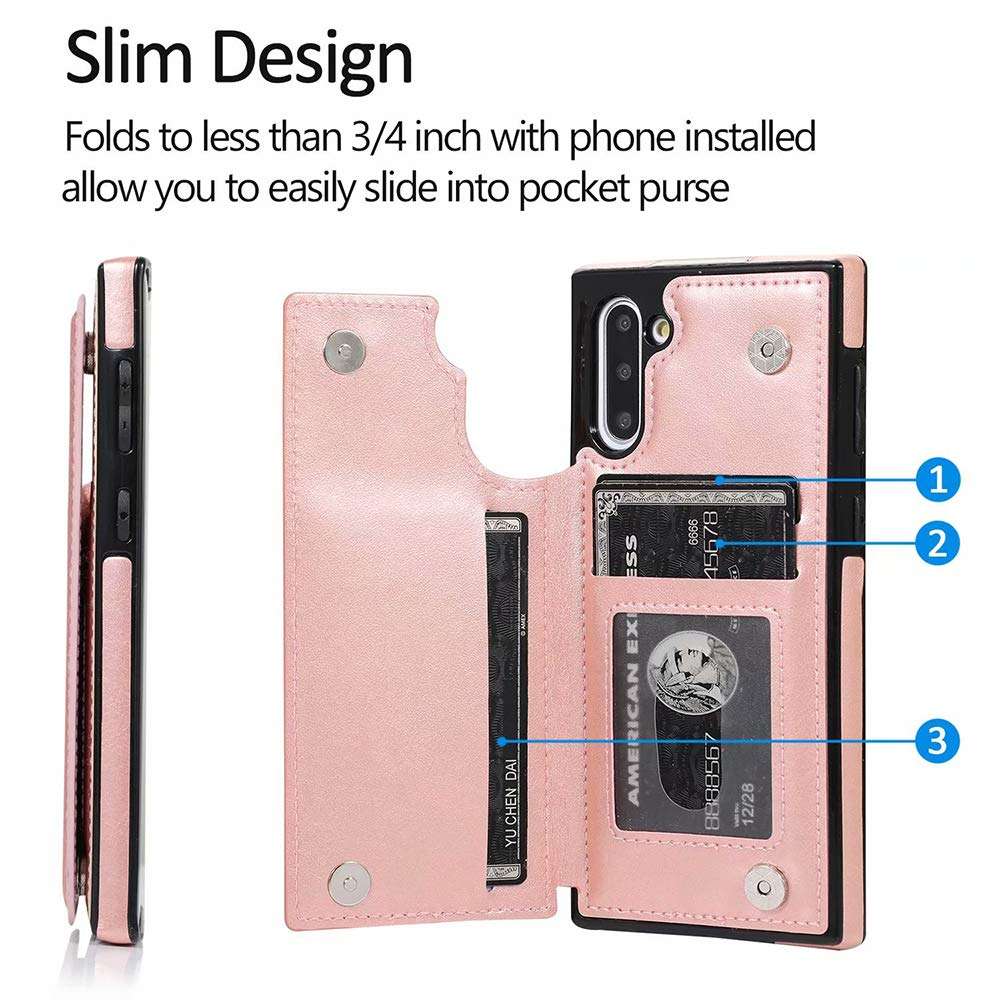 Phone Case for Samsung Galaxy Note 10 with Tempered Glass Screen Protector Card Holder Wallet Cover Flip Leather Cell Accessories Glaxay Note10 5G Gaxaly Notes 10s Ten Not S10 Cases Women Rose Gold 5
