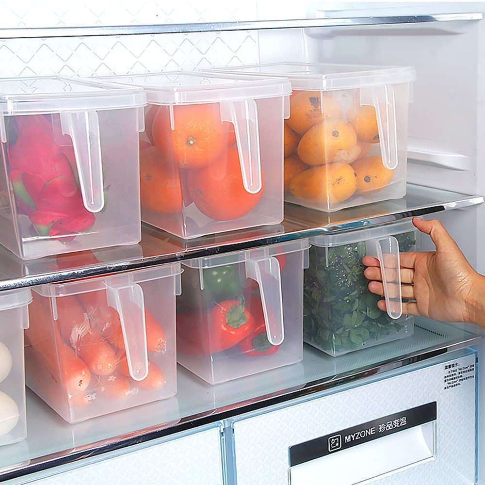 Plastic Fridge Storage Organizer Container with Lid & Handle – 5L Transparent Refrigerator Organizer Box for Vegetables & Fruits (Pack of 1) 5